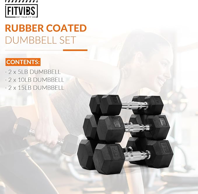 Rubber Encased Hex Dumbbell Set Contoured Handle for Muscle Toning, Strength Building & Full Body Workout, 60LB, 100LB and 150LB Set