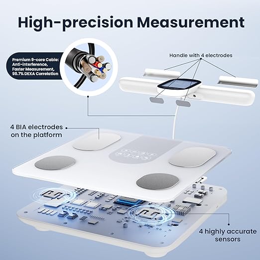 Smart Scale for Body Weight, 8 Electrode Bathroom Scale for Weight Fat BMI Muscle Mass, 28 Full Body Composition Analyzer, Accurate Weight Scale, Rechargeable, 400 lbs, White