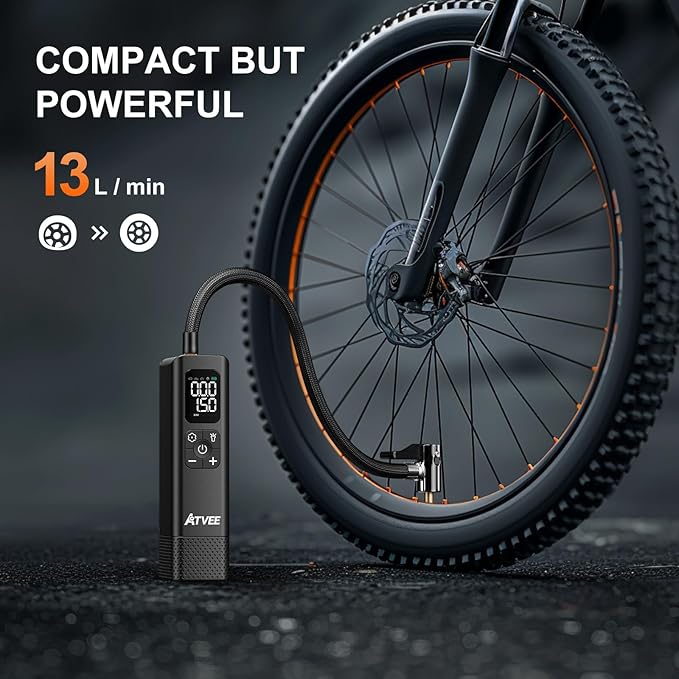 Bicycle Pump, 30s Fast Inflate Bike Pump with Gauge & Digital Display, 150PSI Portable Electric Bike Tire Pump with Presta & Schrader Valves for Road Bike, E-Bike