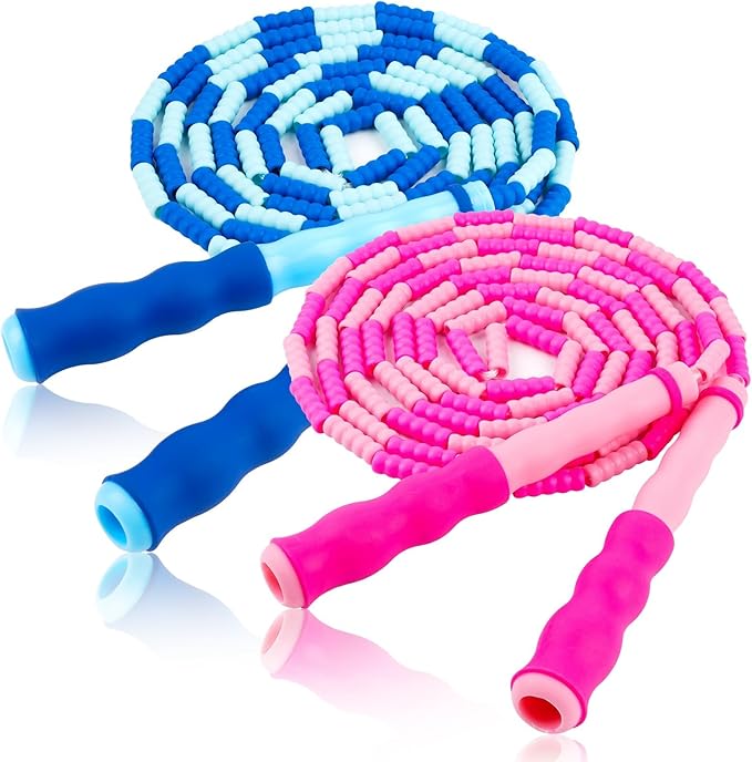 Jump Rope for Kids, Adjustable Jump Ropes for 4 5 6 7 8 10 12, Tangle Free Jumping Rope Age 8-12, Segmented Soft Beaded Skipping Rope for Women Fitness