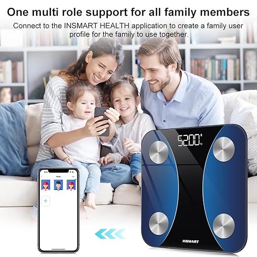 INSMART Smart Scale for Body Weight, Digital Bathroom Scale with BMI, Muscle Mass, Bluetooth Body Fat Scale,17 Body Composition Analyzer with Smart APP Sync Weight Scale, 400 lbs- Blue