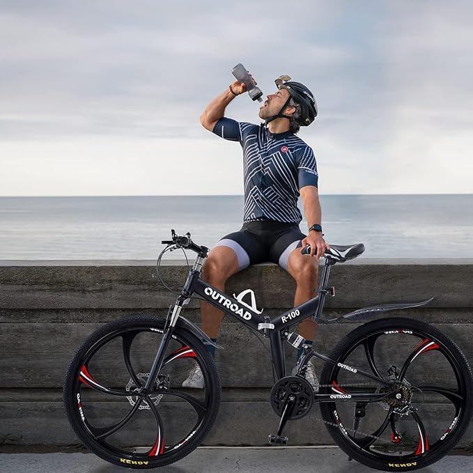 26 ich Folding Mountain Bike, 21 Speed High Carbon Steel Mountain Bike for Adults with 26 Inches Durable Tires, Front Suspension Folding Bicycle for Women and Man