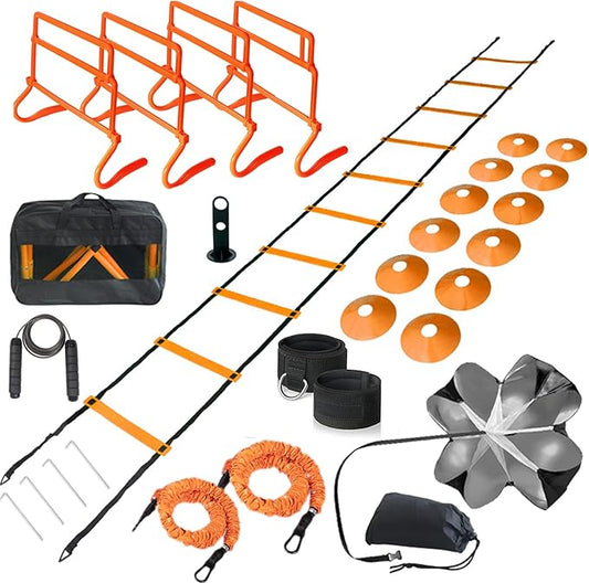 Adjustable Speed Training Hurdles Fitness & Speed Training Equipment with Agility Ladder - Plyometric Fitness & Speed Training – Hurdle/Obstacles for Soccer, Football, Track & Field