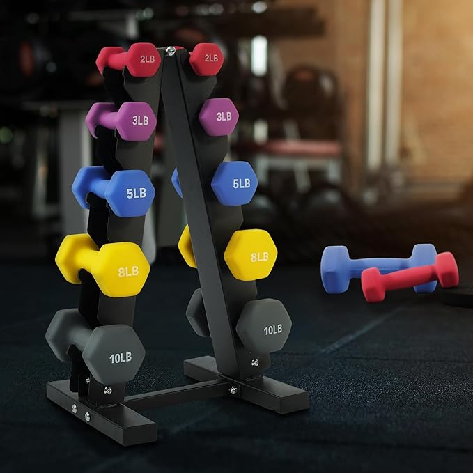 Neoprene Coated Dumbbell Set with Rack, Free Hand Weight Set For Home Gym Workout, Anti-Slip, Anti-roll, 20LBS, 32LBS, 50LBS and 56LBS Sets, Multiple Weight Options