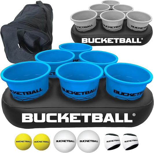 BucketBall | Team Color Edition | Party Pack (Light Blue/Silver): Original Yard Pong Game: Best Camping, Beach, Lawn, Outdoor, Family, Adult, Tailgate, Jumbo, Giant Game
