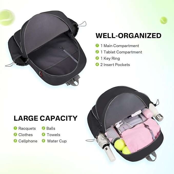 Tennis Bags for Women, Waterproof Tennis Sling Crossbody Shoulder Backpack Holds 2 Rackets, Tennis Racket Bag for Pickleball Badminton
