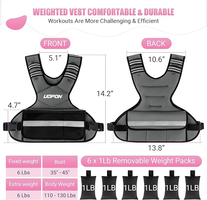 Adjustable Weighted Vest for Women, 6-12 Lbs Rucking Vest with 6 Ironsand Weights, Great Weighted Vest with Plus Pockets & Reflective Strips for Running, Walking, Workout and Strength Training