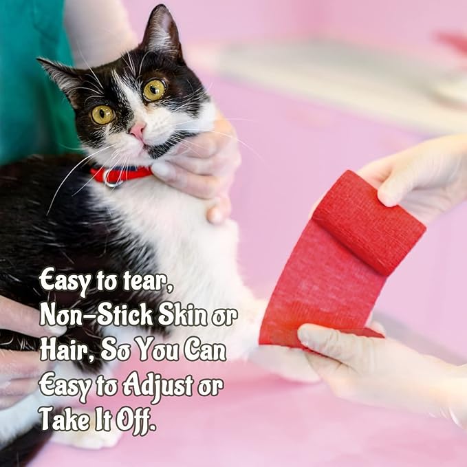 24 Pack Self Adhesive Bandage Wrap, 2” x 5 Yards Cohesive Medical Tape Elastic Grip Tape Red Sports Tape Athletic for Ankle, Wrist Sprains, Pet First Aid (Red, 2 Inch)