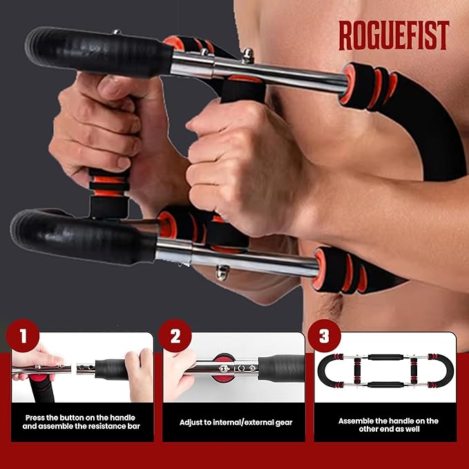 Arm Twister Trainer, Adjustable 3 Resistance Levels (60–100 lbs) with 1 Pair of Silicone Gym Grips Pads, Home Gym Fitness Equipment Chest, Arms, Shoulders & Forearms Portable Exerciser