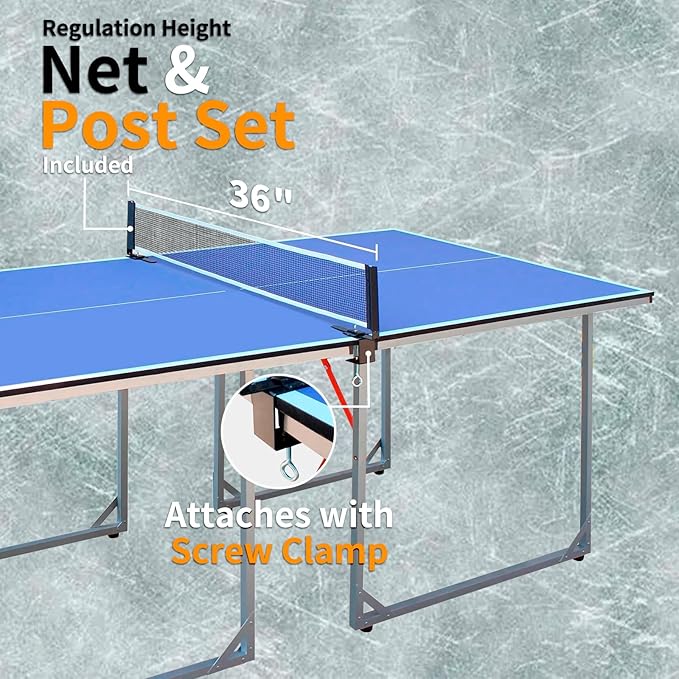 Ping Pong Table Foldable Table Tennis Table with Net, Table Tennis Paddles and Balls, 4.5FT/6FT/9FT MDF Multi-Use Family Game Table for Kid Teenager Adult, Compact & Portable