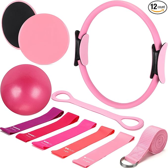 Set of 6 Style Pilates Home Equipment Set Pilates Essential Kit Workout Accessories 14 Magic Circle Mini Exercise Ball Yoga Strap Silicone Tension Strip Tension Band Sliding Plate