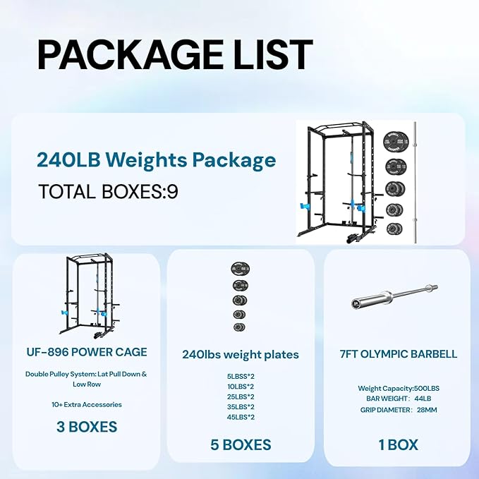 Power Cage, Multi-Functional Power Rack with J-Hooks, Dip Handles, Landmine Attachment and Optional Cable Pulley System for Home Gym