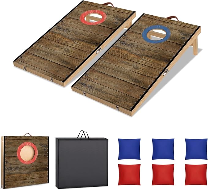 Portable Cornhole Board Set 2 ft x 1 ft Cornhole Set with 6 Bean Bags Foldable Cornhole Game for Kids and Adult Indoor or Outdoor Backyard Corn Hole Toss Games