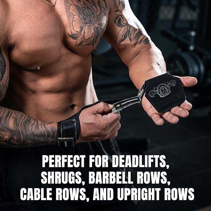 MANUEKLEAR Gym Straps Weight Lifting, Double Leather Lifting Straps for Men Deadlift with Cushion Wrist Loop, Gym Lifting Wrist Wraps for Weightlifting