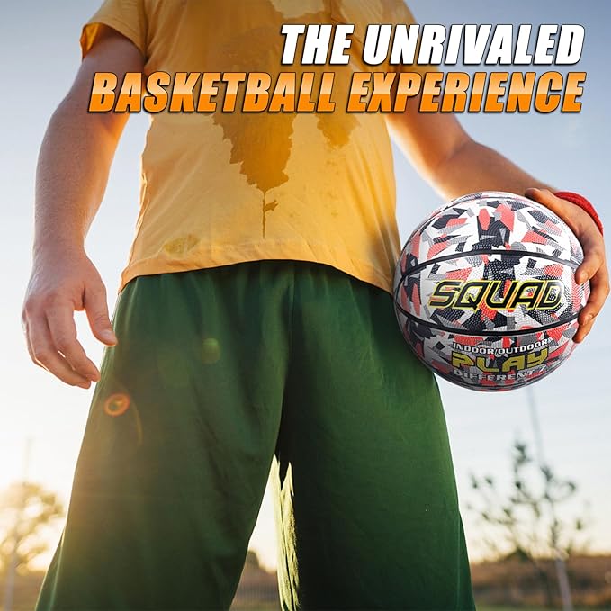 SQUAD Colored Camo Outdoor Basketball - High-Performance Rubber Basketball, Official Regulation Size 7 (29.5''), Includes Pump and Mesh Bag