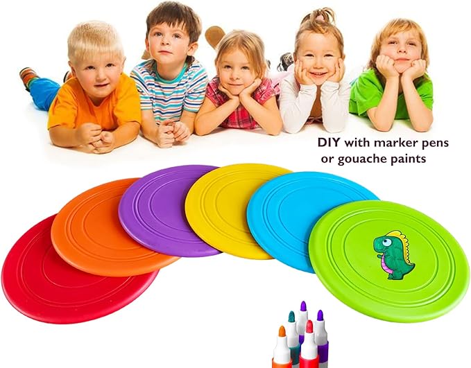 Kids Flying Disc Toy Outdoor Playing Lawn Game Disk Flyer for Kindergarten Teaching Soft Silicone Colorful 6 Pack Bulk Set…