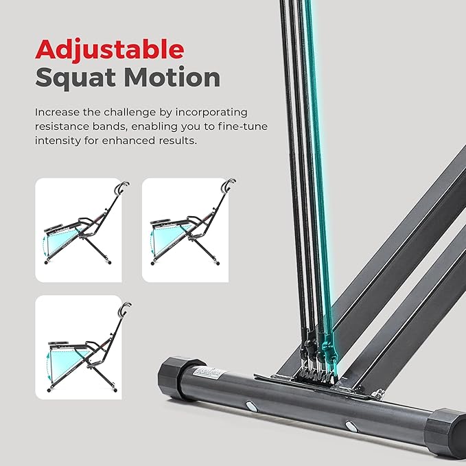 Sunny Health & Fitness Row-N-Ride® Plus, Heavy Duty Assisted Squat Machine with 300 LB Max Weight Capacity, Adjustable Resistance and Thick Padded Seat - NO. 077PLUS