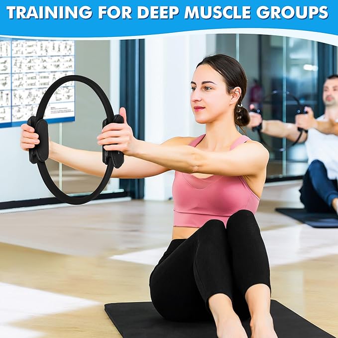 Pilates Ring Set Exercise Equipment with Exercise Bands Resistance Bands Set, Pilates Ball, Sliding Disks – Workout Equipment Home Gym Includes Complete Fitness Poster