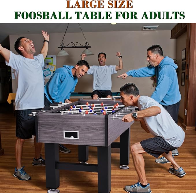 Large Size Foosball Table Adult Size, Full Size Soccer Game Table w/2 Balls, Leg Levelers & Heavy-Duty Legs, Durable Arcade Football Table for Game Room, Home, Office, Party