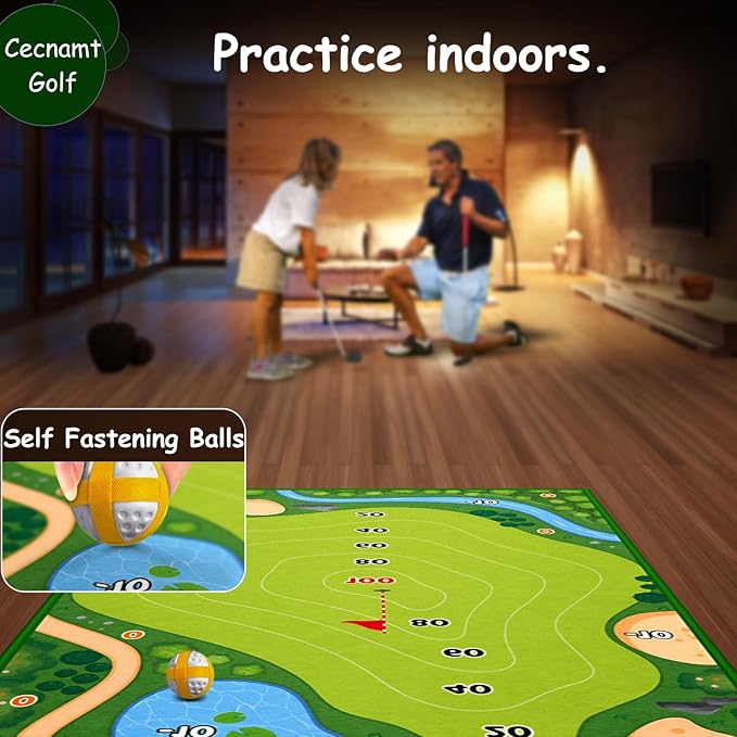 Golf Chipping Game, Battle Golf with 2 Golf Club & Hitting Mat, Chip Sticky Practice Golf Game Set for Adults Kids Indoor Outdoor Backyard