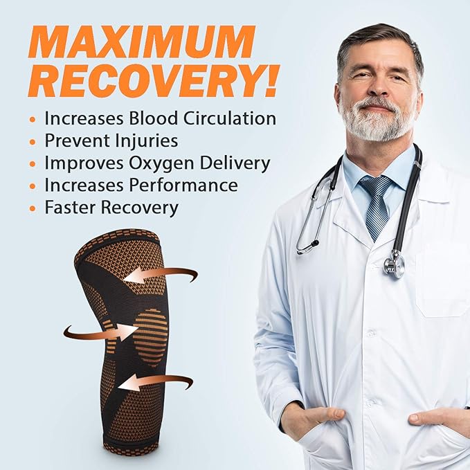 POWERLIX Leg Sleeve - Best Knee Brace for Leg Pain for Men & Women Knee Support for Running, Basketball, Weightlifting, Gym, Workout, Sports Please Check Sizing Chart (Orange, Large)