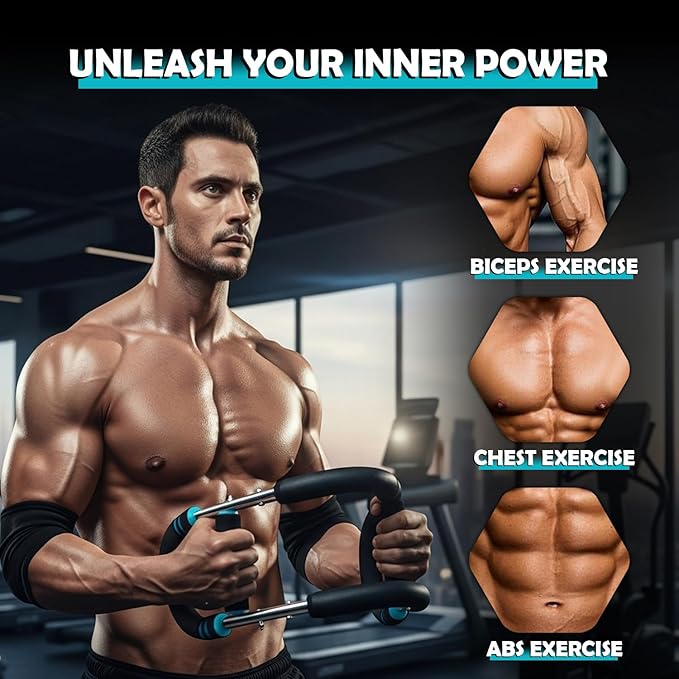 IRON VIBE Twister Arm Trainer for Men – Adjustable Resistance 40-140lb – Ergonomic 27° Chest & Biceps Workout Bar – Portable & Detachable Home Gym Fitness Equipment