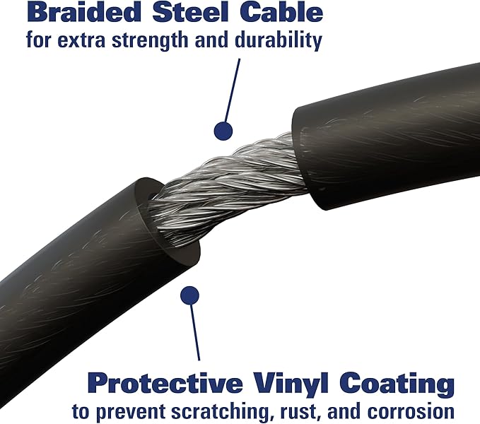 BRINKS 6 ft Outdoor Heavy Duty Bike Lock Cable, Thick, Anti Theft Self-Coiling Design, Resettable 4-Dial Combination, 5/8" Weather-Resistant Vinyl Coating for Bikes