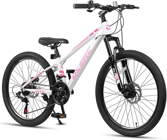 Glerc 20 24 Inch Kids Bike, Kids Mountain Bike for Boys and Girls Ages 6-14, 21-Speed Skyline Bicycle with Front Suspension and Disc Brakes, Multiple Colors