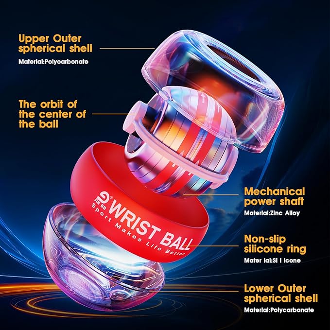 Wrist Trainer Ball Auto-Start Gyroscopic Forearm Exerciser Gyro Ball for Strengthen Arms, Fingers, Bones and Muscles