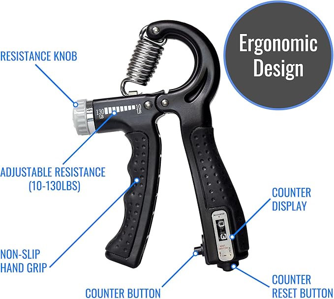 DMI Compact Hand Exercise Grip Strengtheners with Adjustable Weight Resistance from 10-130lbs, Grip Tracker keeps Track of Number of Squeezes, FSA & HSA Eligible, Set of 2