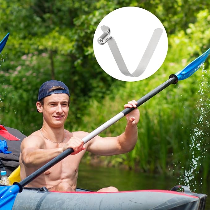 HARFINGTON Single Button Kayak Paddle Snap Spring Clip Spring Steel V-Shaped Hollow Lift Telescopic Locking Tube Pole Clips for Tent Umbrella Camping
