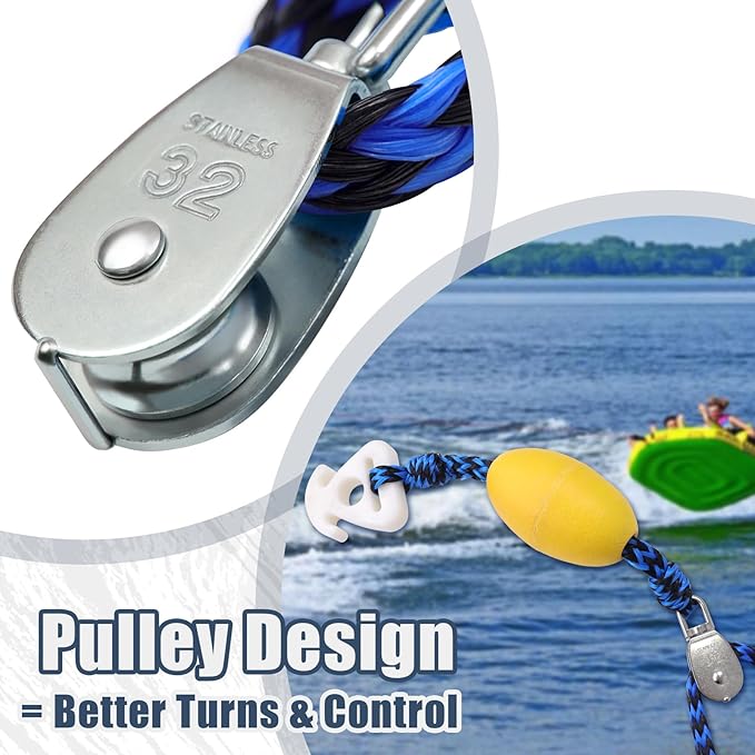 Boat Tow Rope with Stainless Steel, Ropes for Towable Tubes Jet Ski Accessories