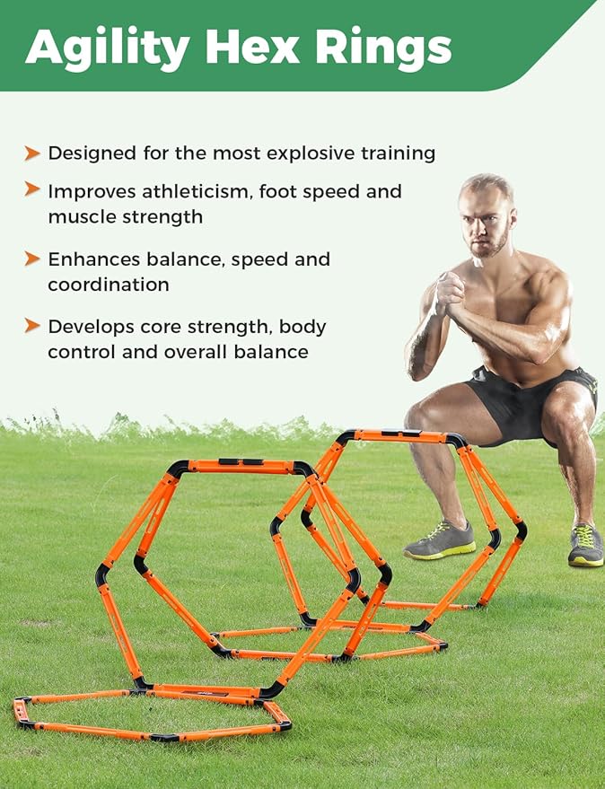 GHB Hex Agility Rings Speed Rings with Carrying Bag 6 Set Portable Hexagon Rings, Agility Ladder for Agility Footwork Training