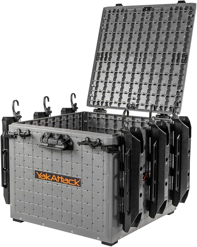 YakAttack BlackPak Pro 16" x 16" Kayak Fishing Crate with 6 Rod Holders - Battleship Grey | Tackle Storage Box & Fishing Gear Organizer | Lightweight, Durable & Customizable Kayak Fishing Accessory