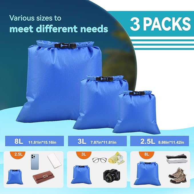 6PCS Dry Bags Waterproof, Lightweight Dry Bags for Kayaking Waterproof，Outdoor Waterproof Bag for Kayaking Hiking Boating Camping