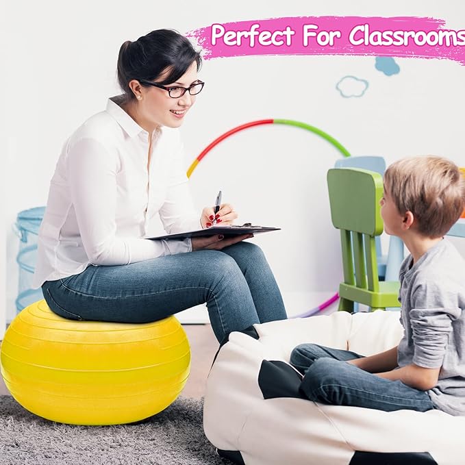 Lewtemi 8 Pcs Flexible Seating for Classroom Elementary 20'' Yoga Ball Chair Large Inflatable Donut Exercise Ball Chair Wobble Seat with Inflator for Kids Student Balance