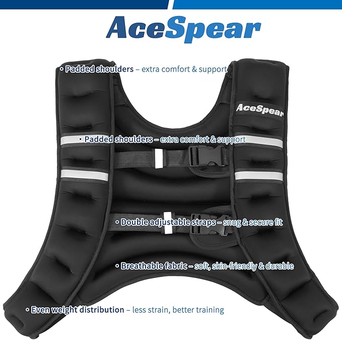 AceSpear Weighted Vest for Men Women 6lbs/8lbs/10lbs/12lbs/14lbs/16lbs/18lbs Body Weight Vest with Reflective Stripe for Running Walking Jogging Fitness Strength Training Workout