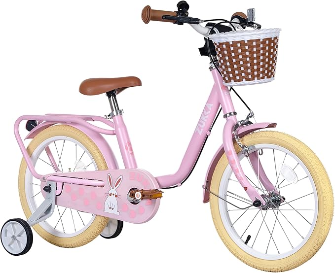 Kids Bike 16 inch Boys Girls Ages 4-7 Years Old Cruiser Bicycle with Woven Basket Single Speed for Youth Caliper Brake Band Brake Rear Rack Included Multiple Colors