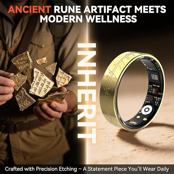 Ultra Smart Ring for Women Men,Health Fitness Tracker with Sleep/Blood Pressure/Oxygen Monitoring, Heart Rate & Activity Tracking,IP68 Waterproof, 5+Day Battery,No Subscription Fee 1-Gold 13