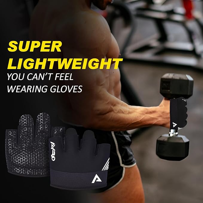 AYRO Minimal Workout Gloves, Short Partial Gym Weight Lifting Gloves Grip Pads for Men & Women with Full Palm Protection & Extra Grip, Best for Weightlifting, Training, Gym & Hand Support