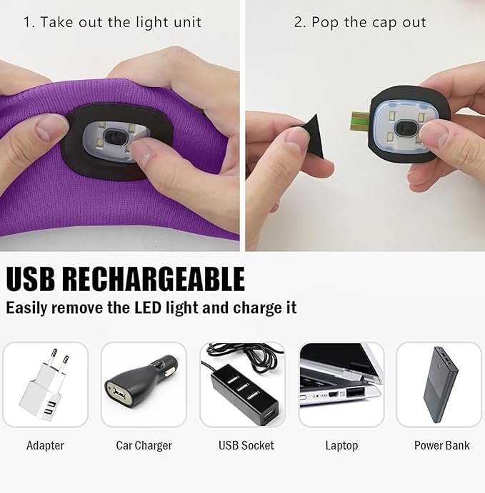 ATNKE 4 LED Lighted Sport Sweatband,USB Rechargeable Running Head Band Lamp High Stretch Wicking Gifts for Men and Women