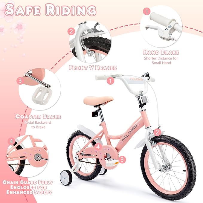 14/16/18 Inch Children’s Bike for Toddlers Kids Ages 3-9, Safe Non-Slip Tires, Removable Training Wheels, Coaster Brake, Easy Assembly, Perfect for Boys and Girls, Multiple Color