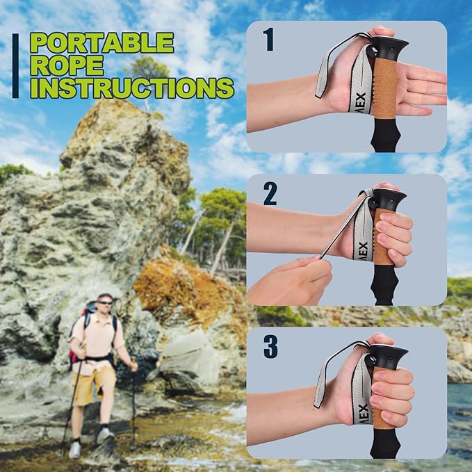 Trekking Poles - Lightweight, Collapsible, Adjustable Hiking Poles with Quick Flip Lock, 7075 Aluminum, Natural Cork Grip, Anti Shock Walking Sticks for All Terrain, Men and Women, 2 Pack