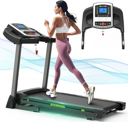 3.5HP Folding Treadmill for Home Use - 330 lb Weight Capacity, 17" Wide Belt, 7.5 MPH Speed, Quiet Motor, LED Display, Heart Rate Monitor - Perfect for Compact Spaces