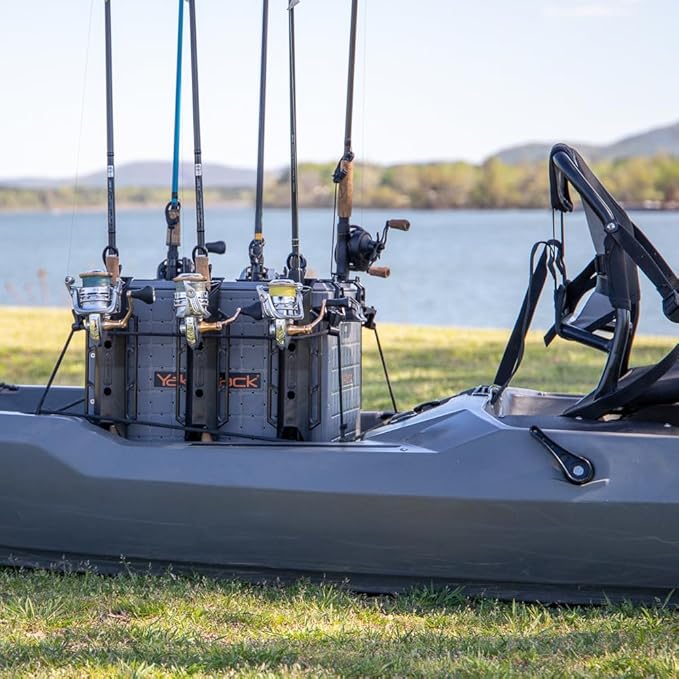 YakAttack BlackPak Pro 16" x 16" Kayak Fishing Crate with 6 Rod Holders - Battleship Grey | Tackle Storage Box & Fishing Gear Organizer | Lightweight, Durable & Customizable Kayak Fishing Accessory