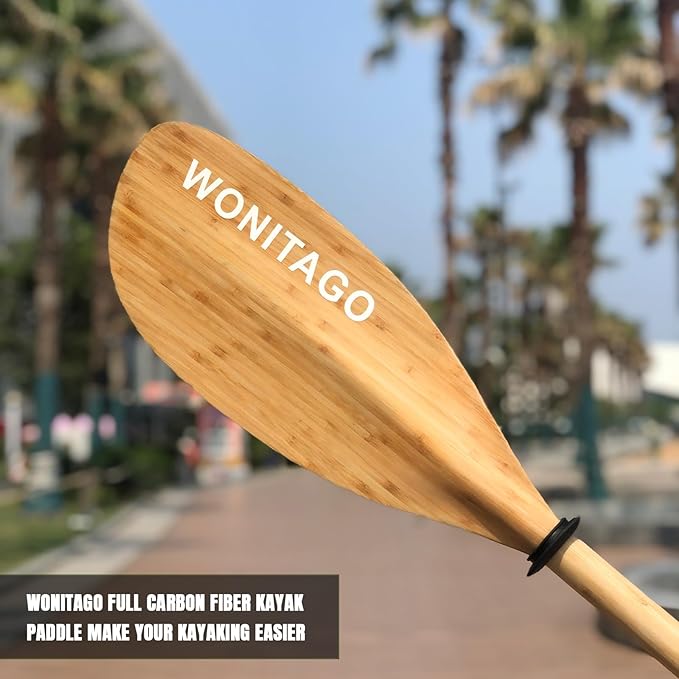 Full Carbon Fiber Kayak Paddle with Large Paddle Blade, 2-Piece, Floating Adjustable Kayak Paddles with Paddle Bag, 215-225 cm/85-89 Inches