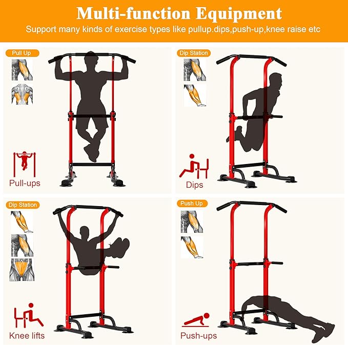 DlandHome Power Tower Pull Up Dip Station Multi-Function Fitness Equipment for Strength Training Adjustable Height Dip Stand for Home Gym