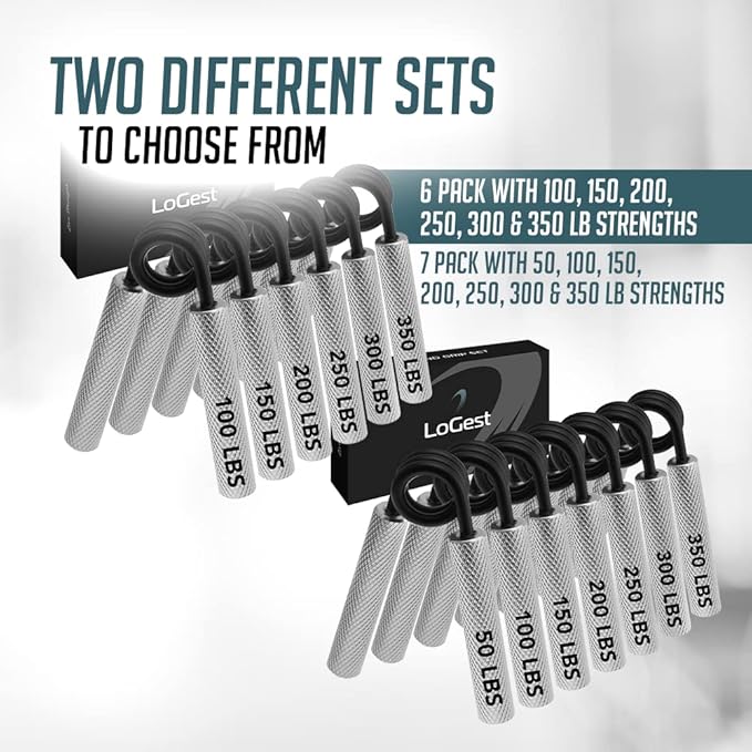 Logest Metal Hand Grip Set, 100LB-350LB 6 Pack 50LB-350LB 7 Pack No Slip Heavy-Duty Grip Strengthener with Gift Box, Great Wrist & Forearm Hand Exerciser, Home Gym, Hand Gripper Grip Strength Trainer