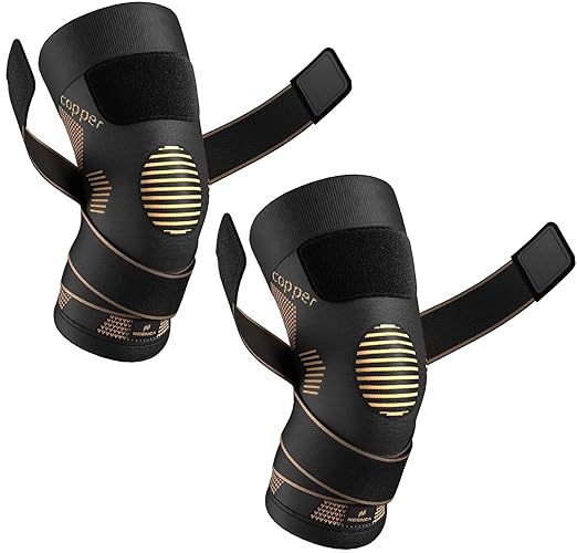 NEENCA Copper Knee Brace with Straps for Women/Men, Knee Compression Sleeve for Knee Pain, Arthritis, ACL, PCL, Meniscus Tear, Joint Pain Relief. Knee Support for Running, Workout, Weightlifting- Pair