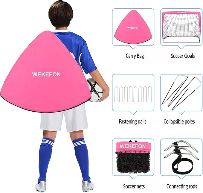 Soccer Goal with Carry Bag, 10/9MM Strengthen Pole, Arched Design, Kids Soccer Goals for Backyard Set 5x 3.1/3.6x2.7/2.9x2.4ft Portable Pop Up Soccer Nets for Toddler, Adults, Youth Games, Play, Gifts